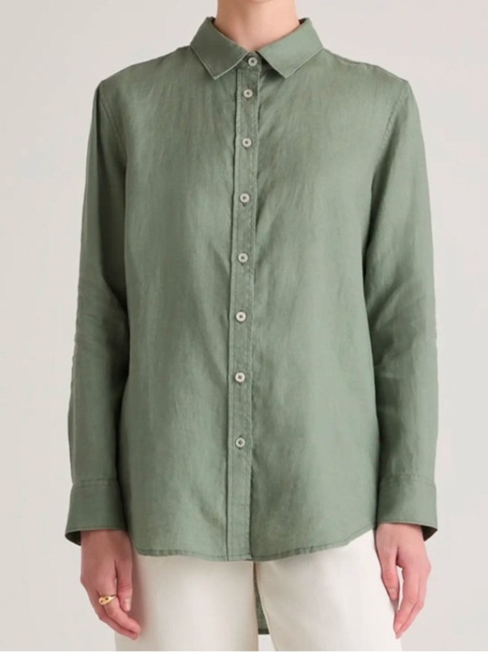 Quince Women's 100% European Linen Long-Sleeve Button Up Shirt Light Cargo S